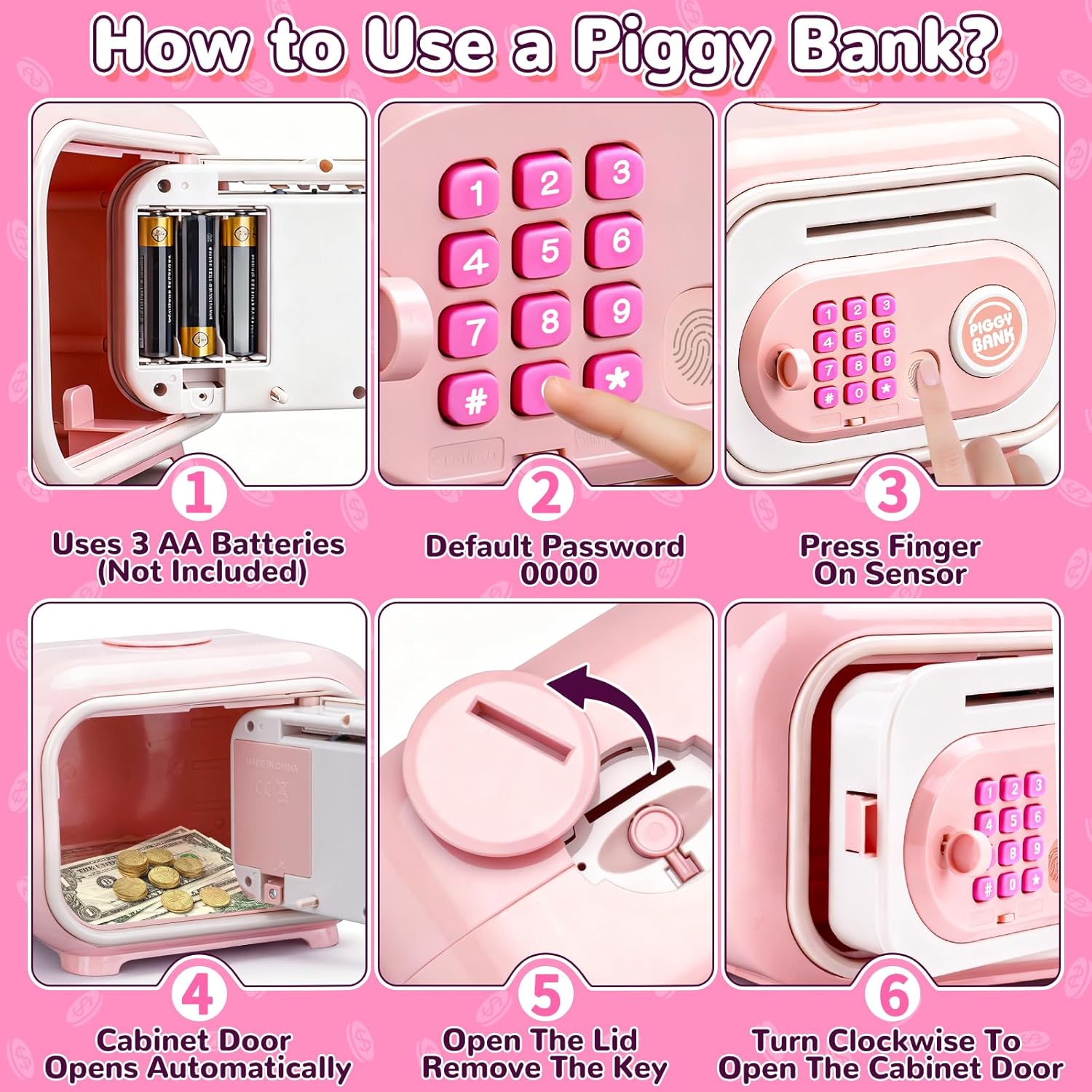 Large Capacity Flashing Feature Deposits Withdrawals 13-18M Safe Money Box Children Suitcase Fingerprint Password Piggy Bank - Image 4