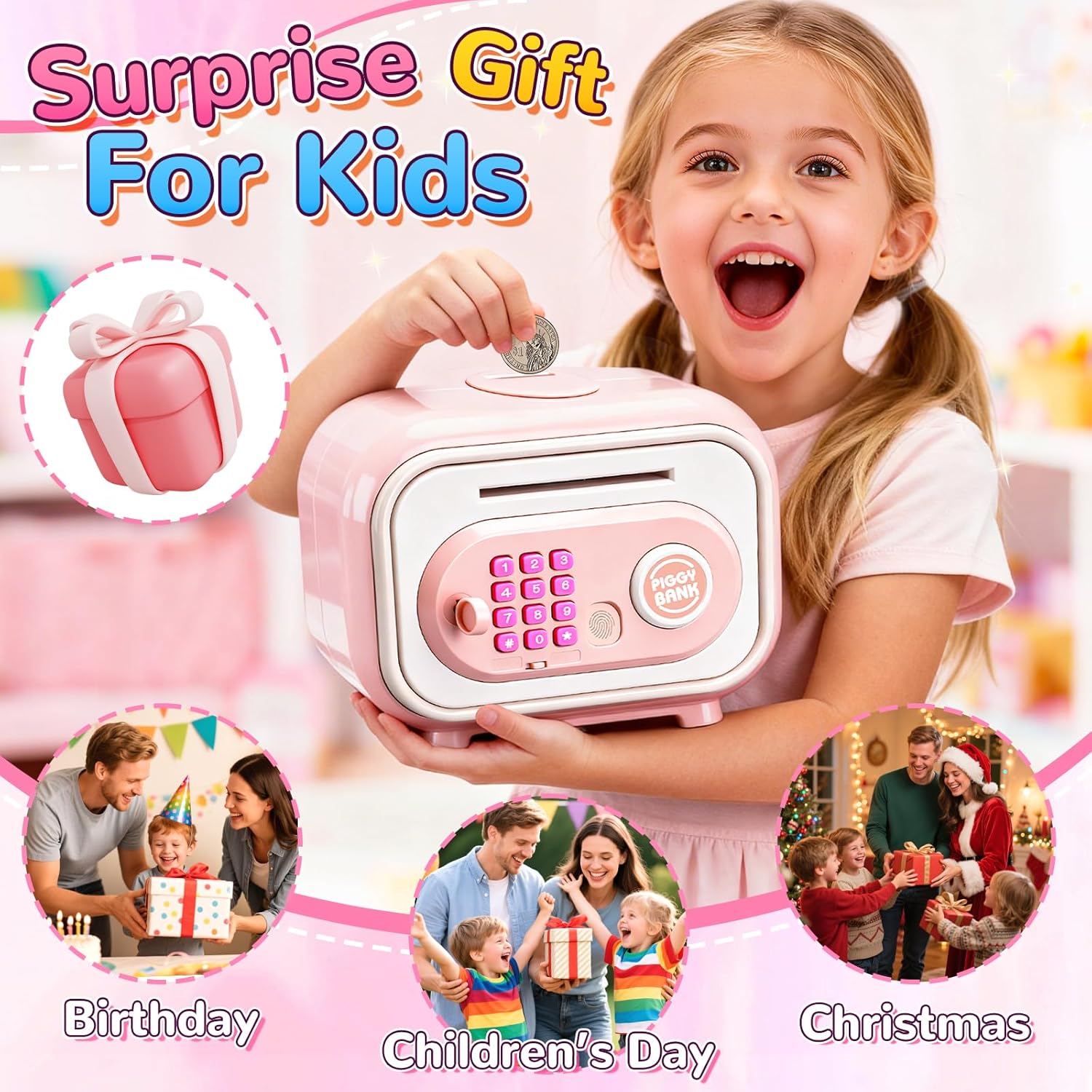 Large Capacity Flashing Feature Deposits Withdrawals 13-18M Safe Money Box Children Suitcase Fingerprint Password Piggy Bank - Image 3
