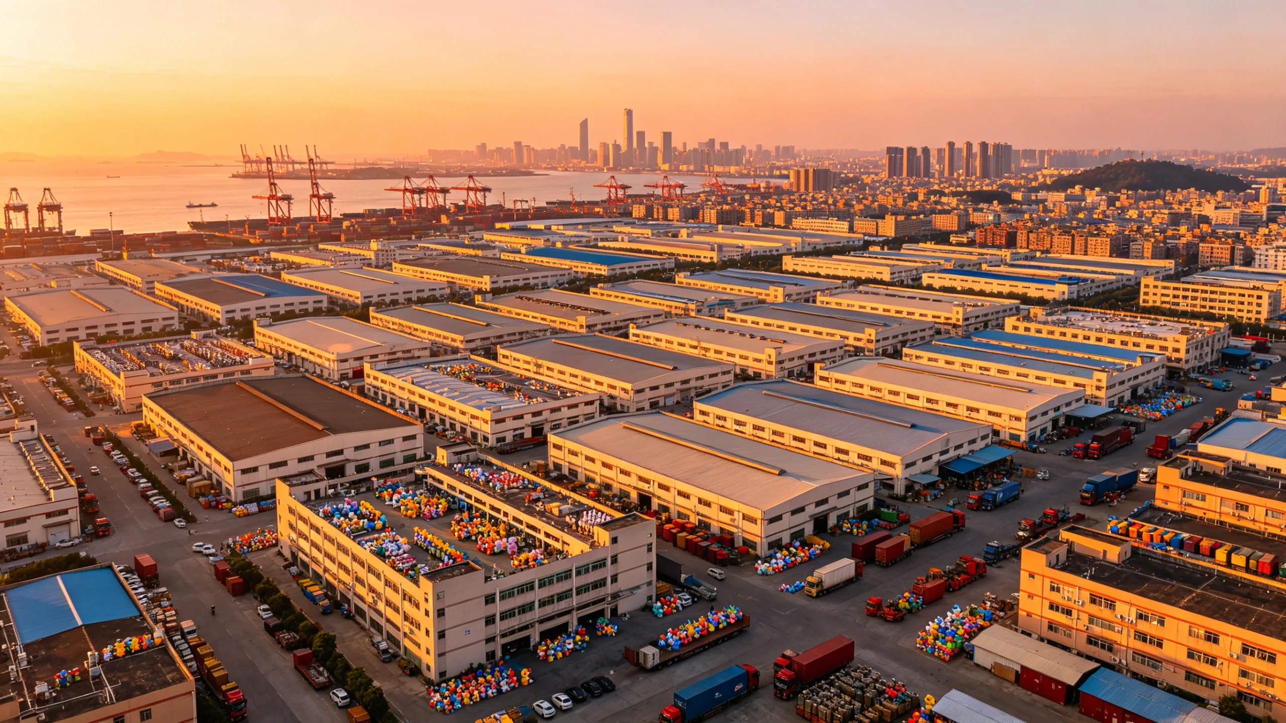 Aerial view of Chenghai toy manufacturing industrial district, Shantou, China.