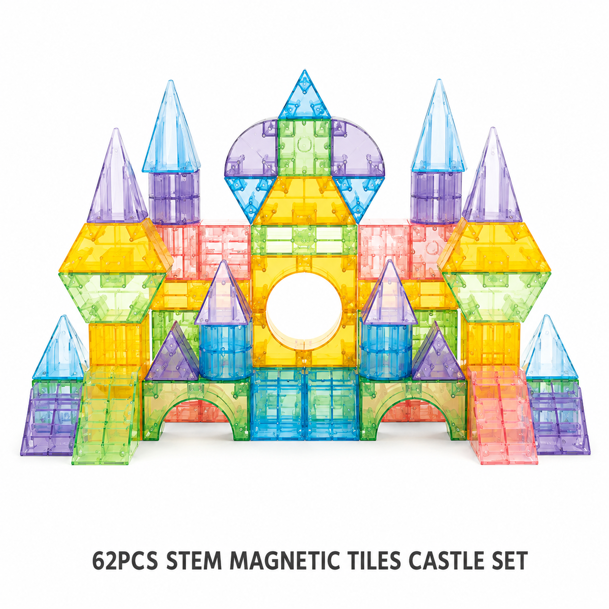 Wholesale magnetic tiles castle set with transparent 62PCS blocks by LuluFamily
