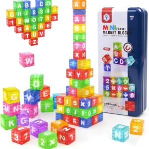 Wholesale magnetic learning blocks with alphabet numbers and tin box by LuluFamily