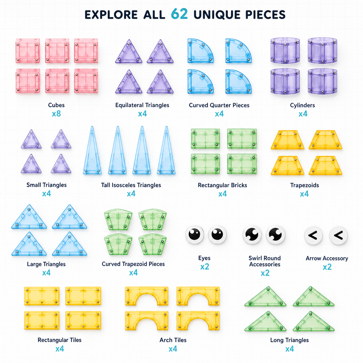 Wholesale 62PCS Transparent Magnetic Tiles Castle Set - Image 5