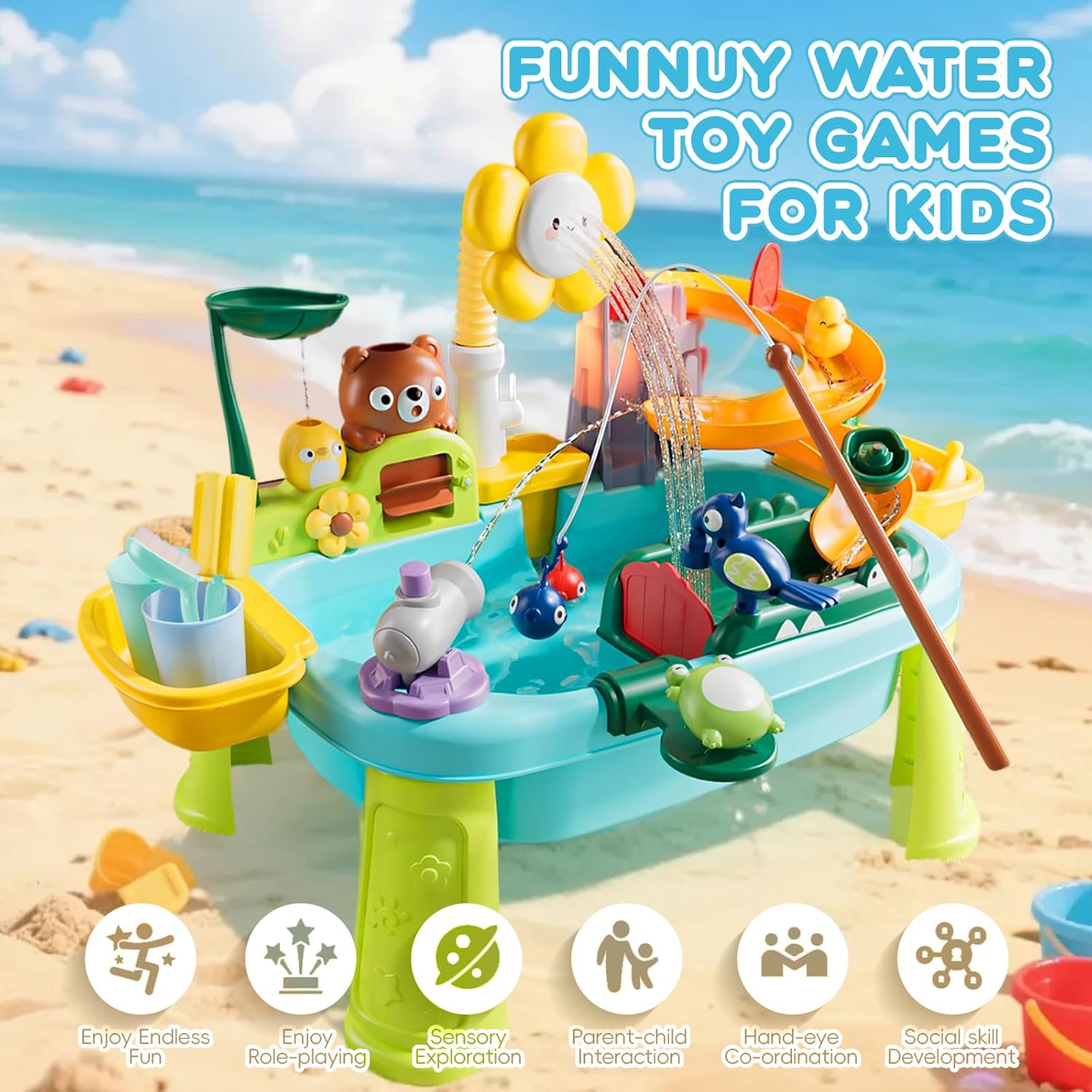 Upgraded Electric Pump Faucet Play Food Fishing Accessories Toddler Outdoor Summer Sand Water Kitchen Sink Table Toy - Imagen 4