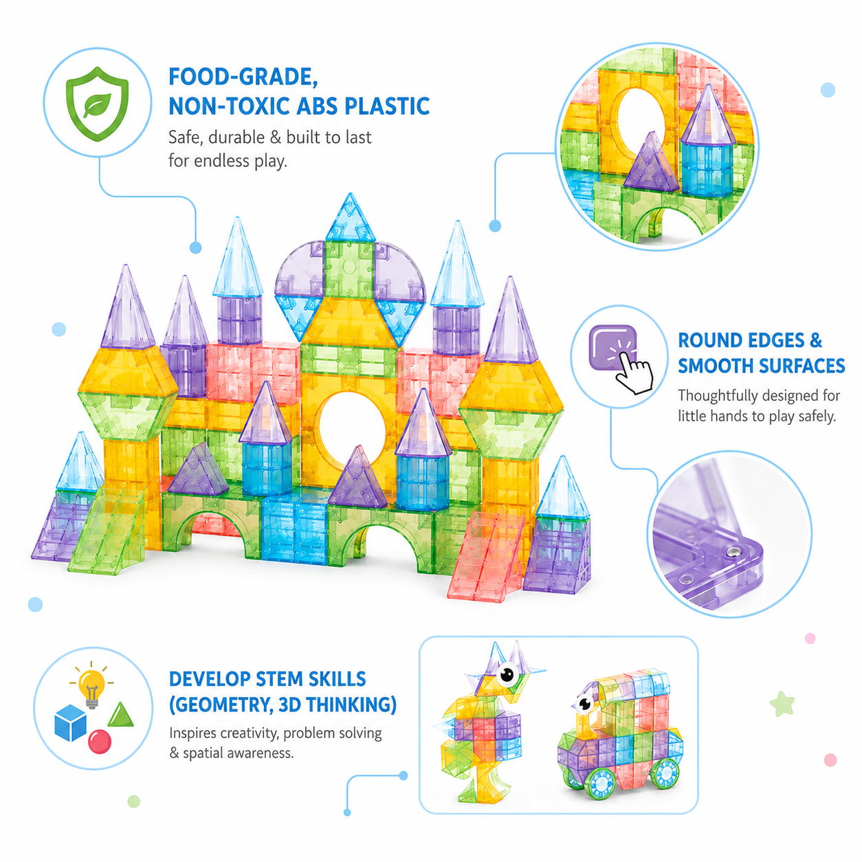 Wholesale 62PCS Transparent Magnetic Tiles Castle Set - Image 4