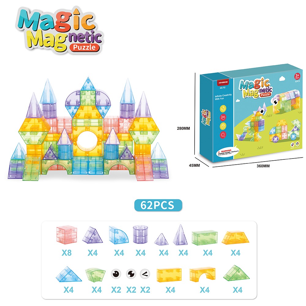 Wholesale 62PCS Transparent Magnetic Tiles Castle Set - Image 7