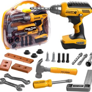 Wholesale kids pretend play construction tool set with electronic drill hammer screwdriver wrench and toolbox