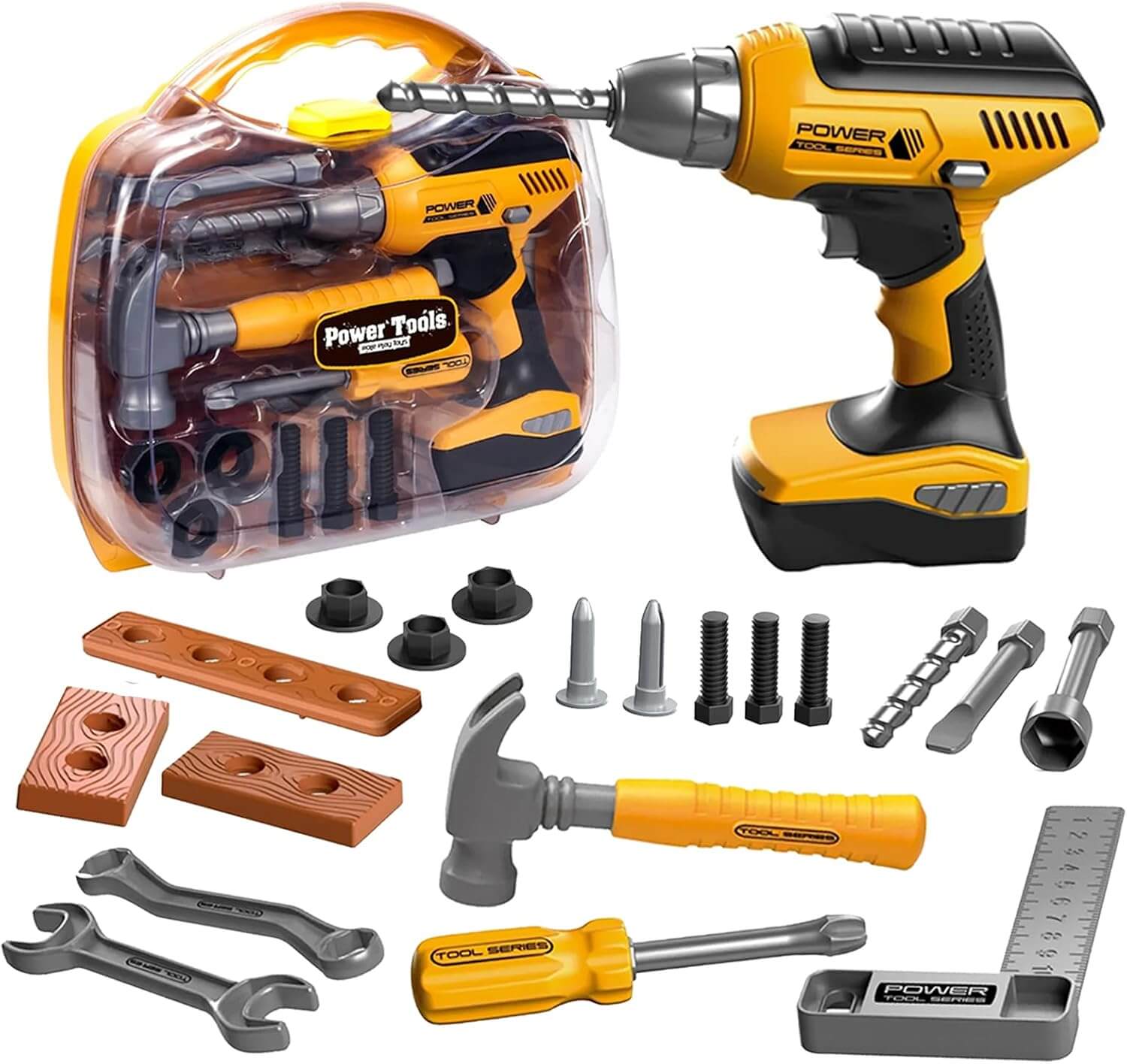 Wholesale kids pretend play construction tool set with electronic drill hammer screwdriver wrench and toolbox