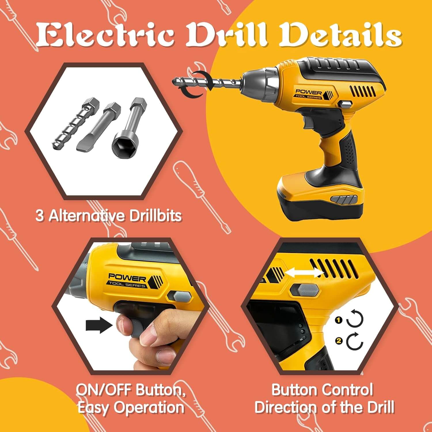 Wholesale Kids Pretend Play Construction Tool Set with Electronic Drill and Toolbox - Image 2