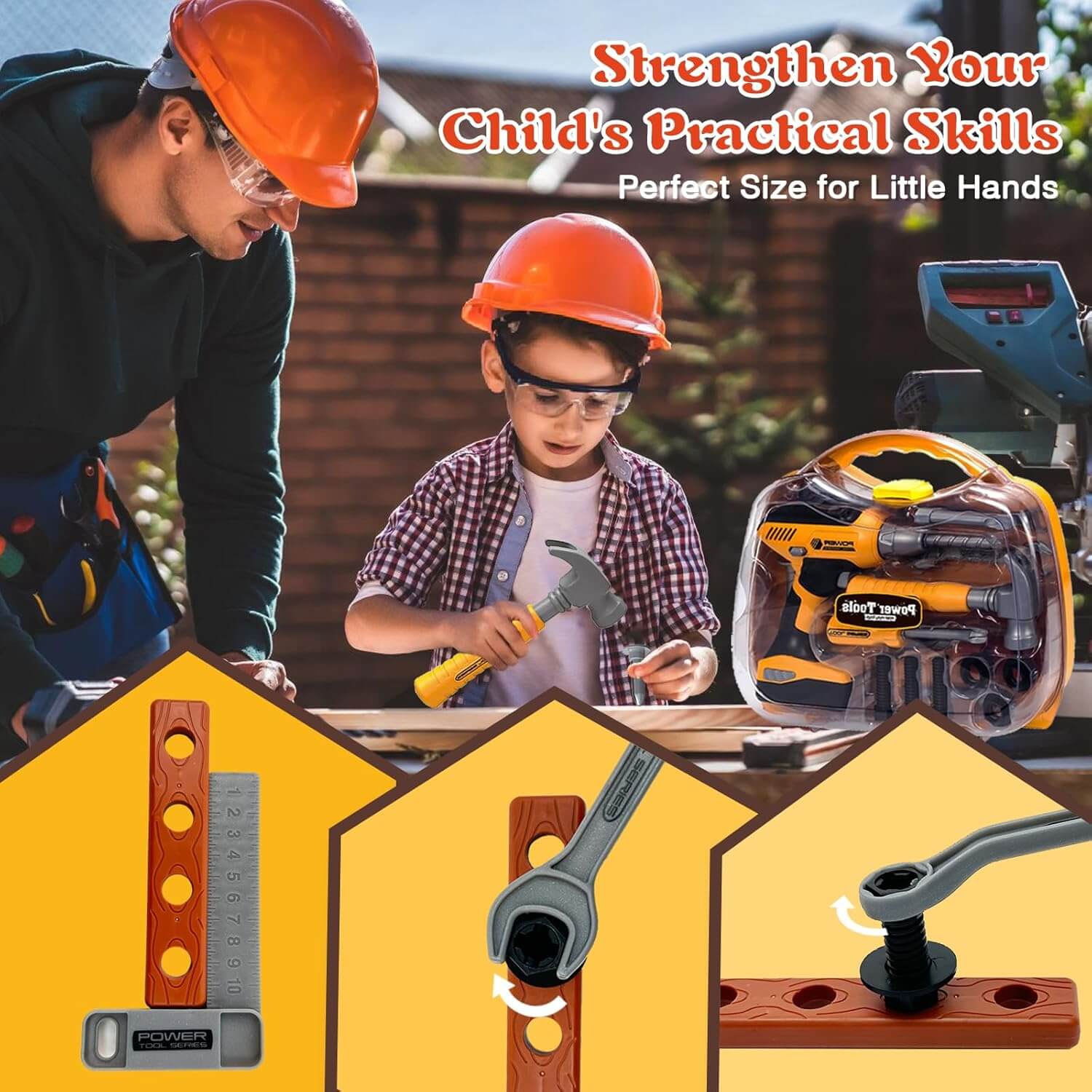 Wholesale Kids Pretend Play Construction Tool Set with Electronic Drill and Toolbox - Image 4