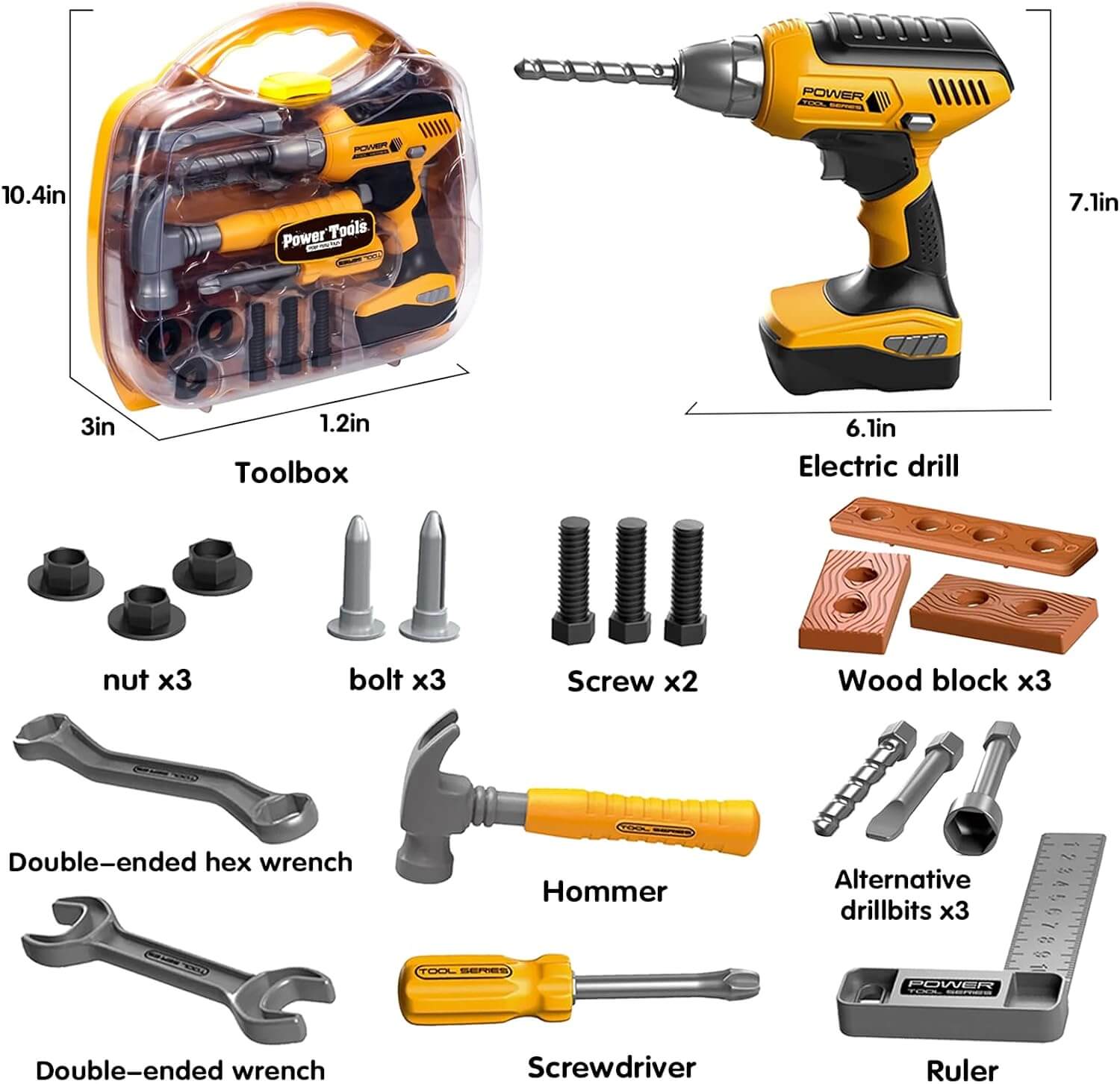 Wholesale Kids Pretend Play Construction Tool Set with Electronic Drill and Toolbox - Image 5